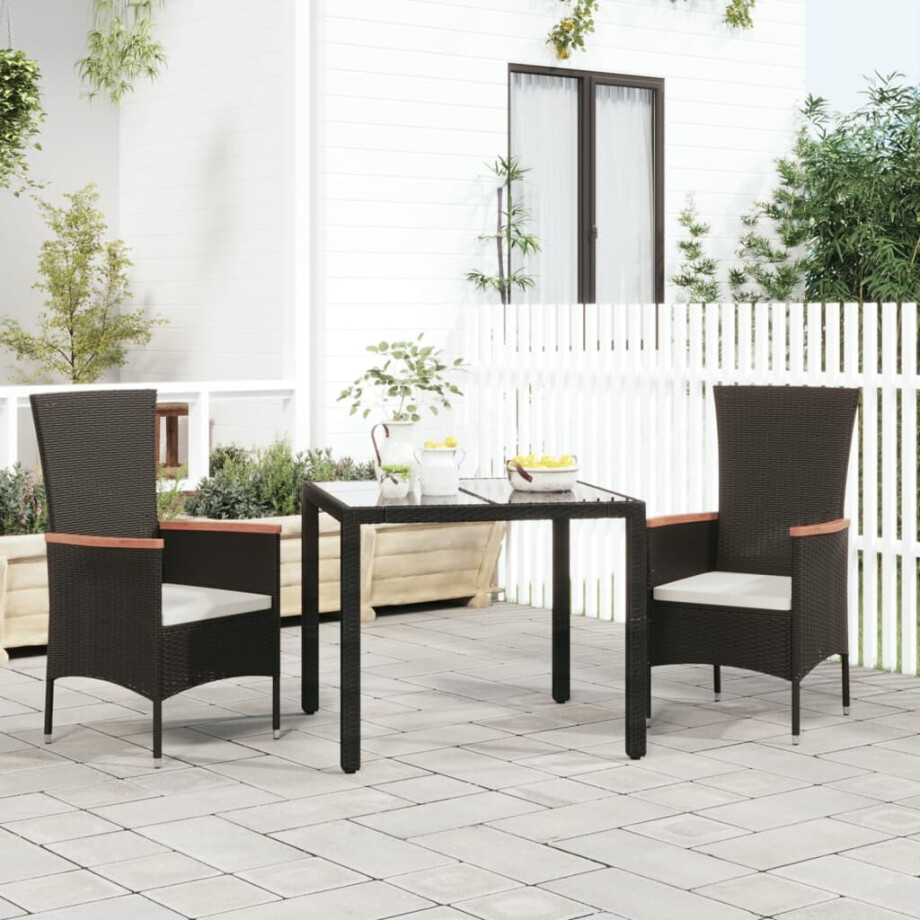 vidaXL Tuinstoelen 2 st met kussens poly rattan zwart afbeelding 1