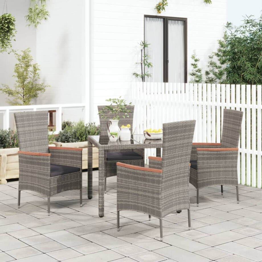 vidaXL Tuinstoelen 4 st met kussens poly rattan grijs afbeelding 1