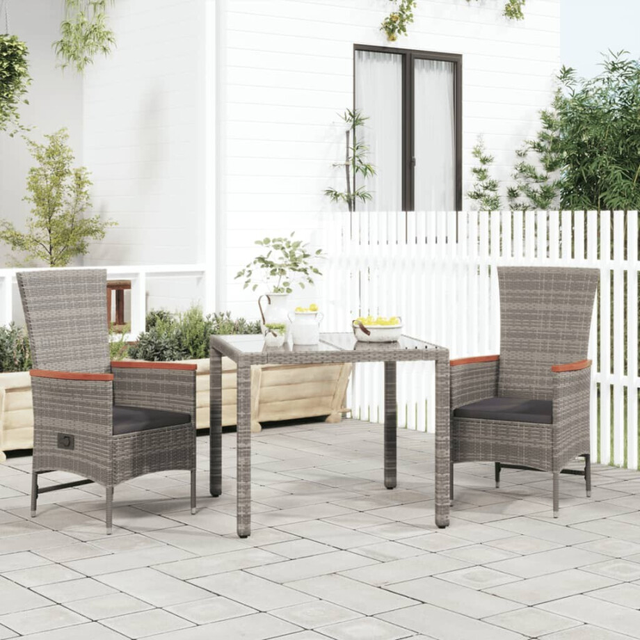 vidaXL Tuinstoelen 2 st verstelbaar met kussens poly rattan grijs afbeelding 1