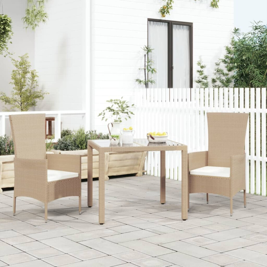 vidaXL Tuinstoelen 2 st met kussens poly rattan beige afbeelding 1
