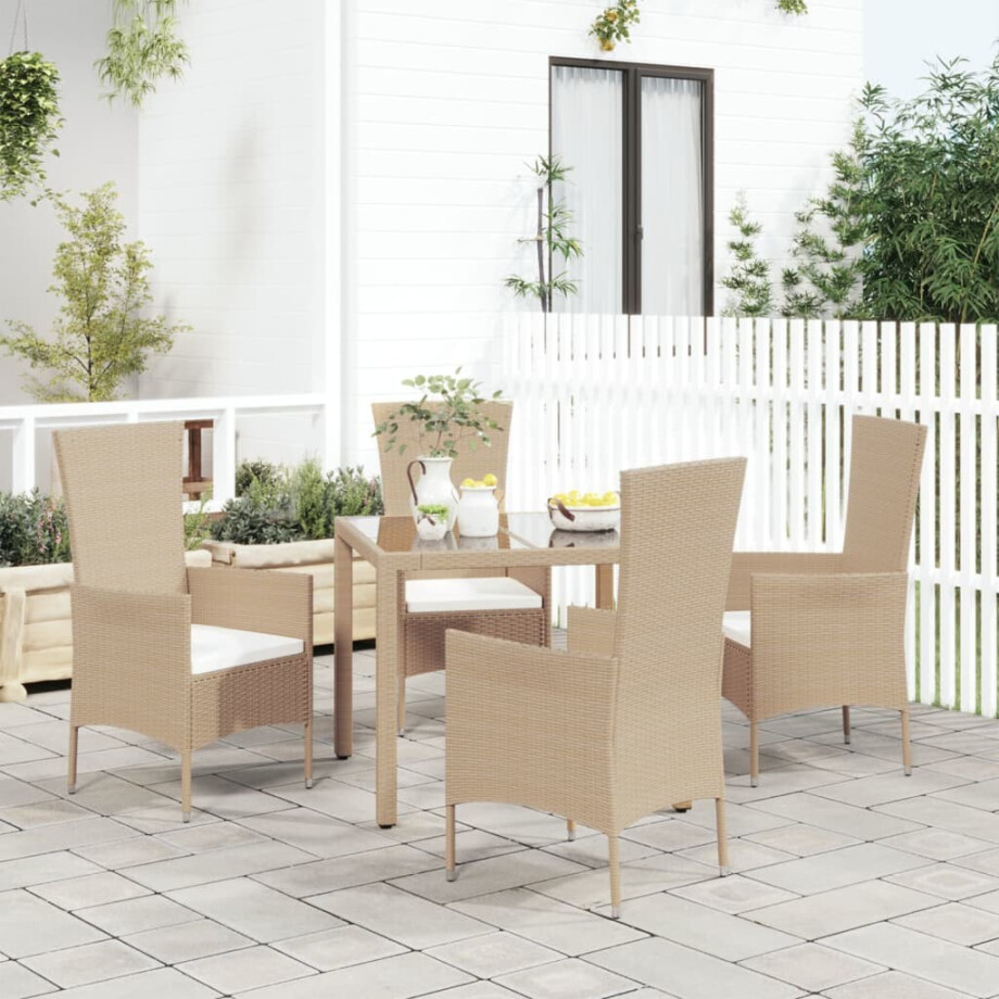 vidaXL Tuinstoelen 4 st met kussens poly rattan beige afbeelding 1
