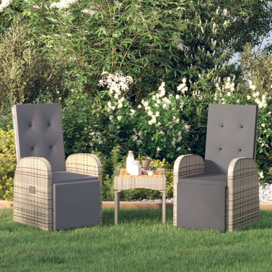vidaXL Tuinstoelen 2 st verstelbaar met kussens poly rattan grijs vidaXL Tuinstoelen 2 st verstelbaar met kussens poly rattan grijs afbeelding 1