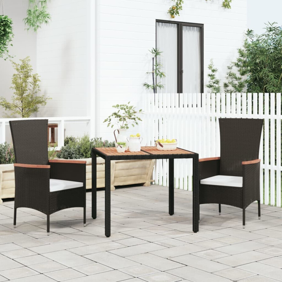 vidaXL Tuintafel met houten blad poly ratten en acaciahout zwart vidaXL Tuintafel met houten blad poly ratten en acaciahout zwart afbeelding 1