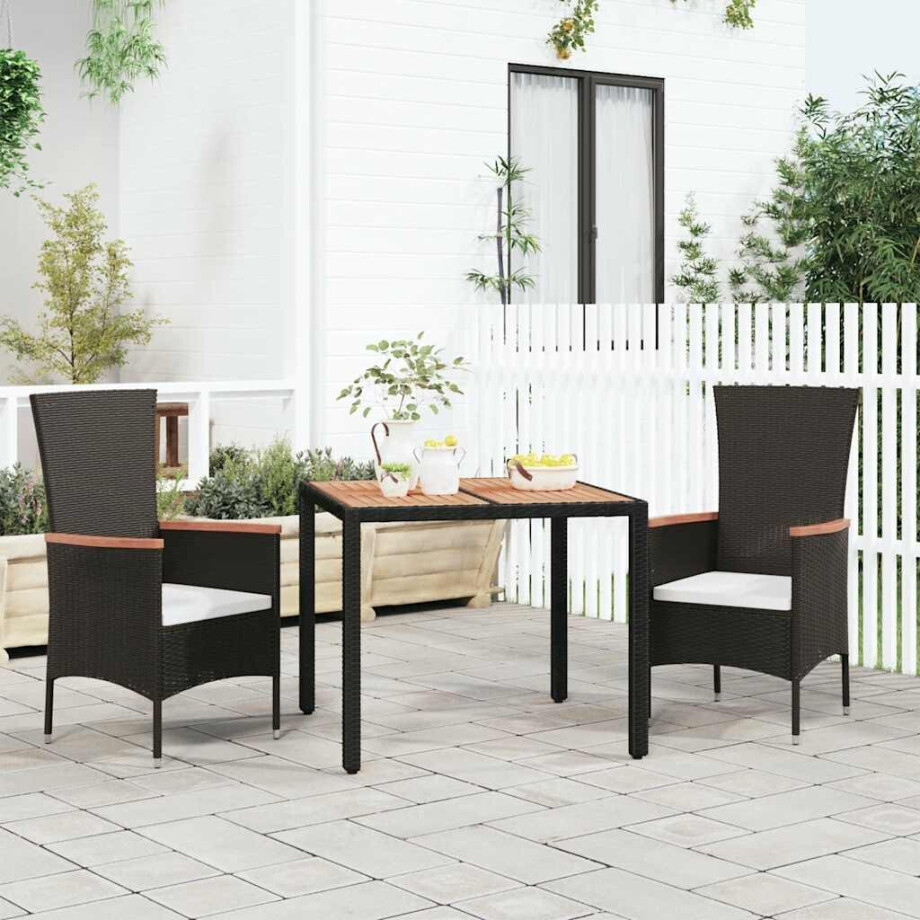 vidaXL Tuintafel met houten blad poly ratten en acaciahout zwart vidaXL Tuintafel met houten blad poly ratten en acaciahout zwart afbeelding 1