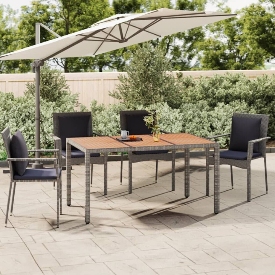 vidaXL Tuintafel met houten blad poly ratten en acaciahout grijs afbeelding 1