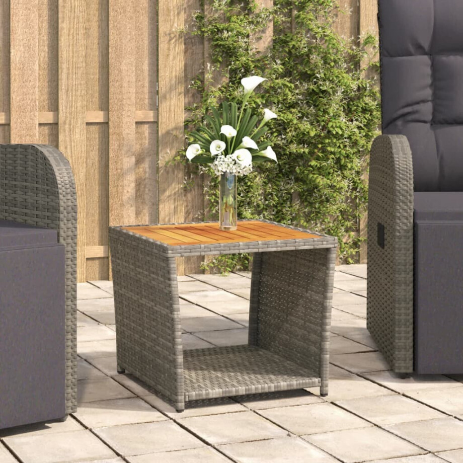 vidaXL Salontafel met houten blad poly ratten massief acaciahout grijs afbeelding 1