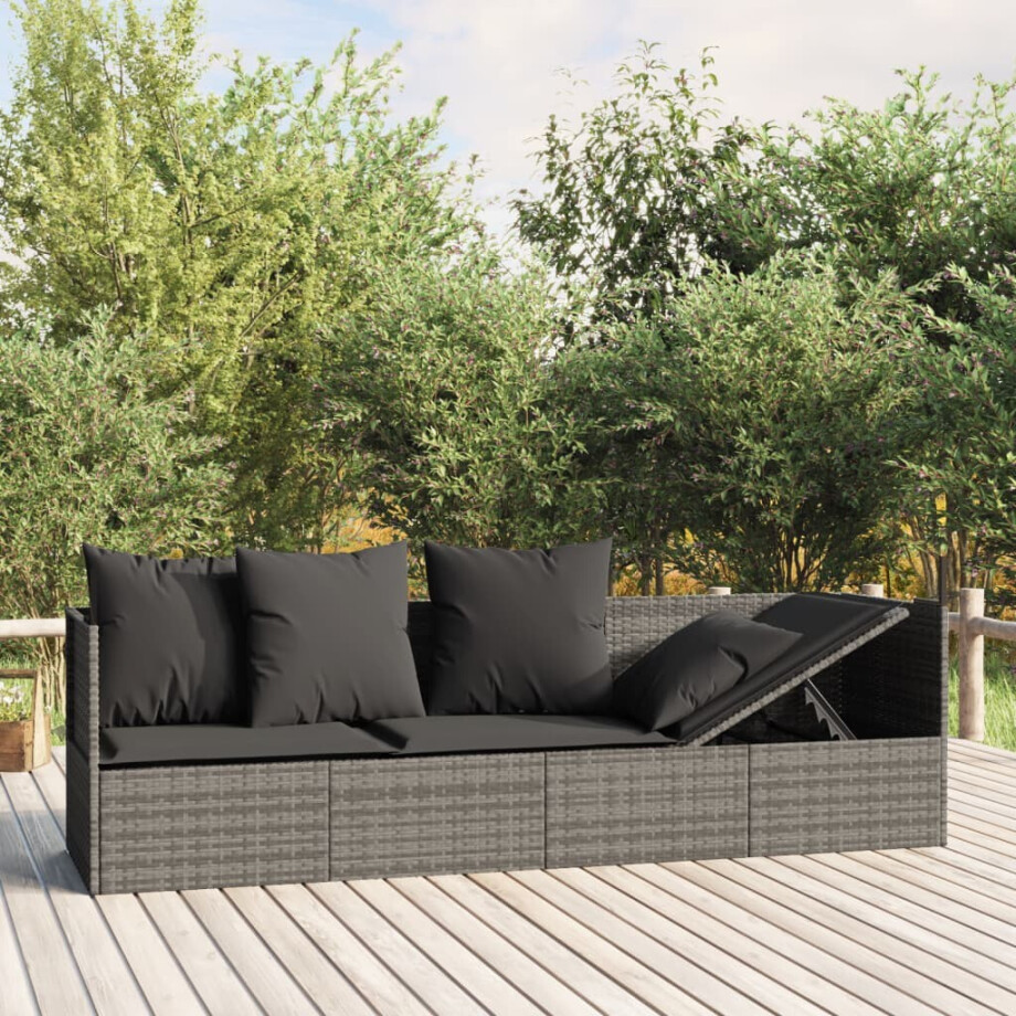vidaXL Loungebed met kussens poly rattan grijs vidaXL Loungebed met kussens poly rattan grijs afbeelding 1