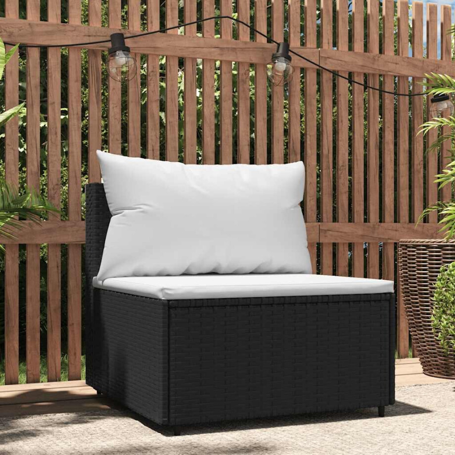 vidaXL Tuinmiddenbank met kussens poly rattan zwart vidaXL Tuinmiddenbank met kussens poly rattan zwart afbeelding 1
