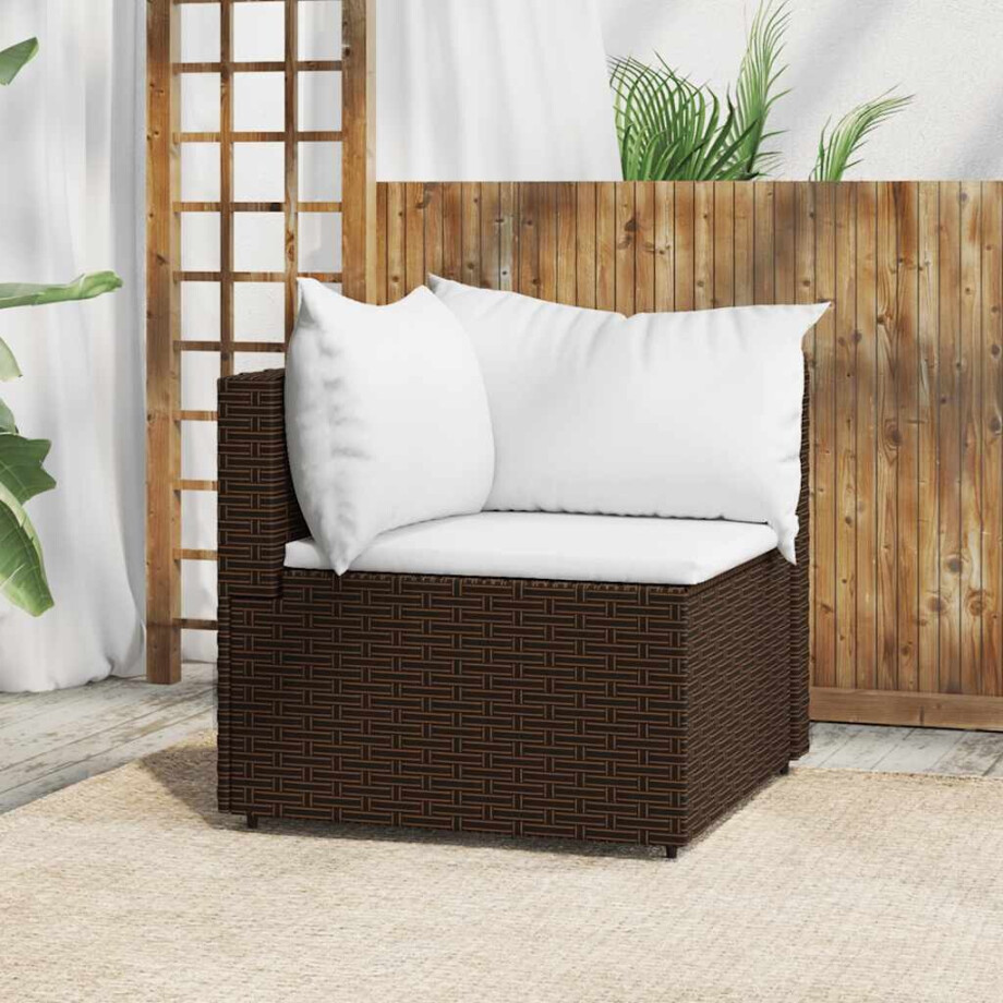 vidaXL Tuinhoekbank met kussens poly rattan bruin afbeelding 1