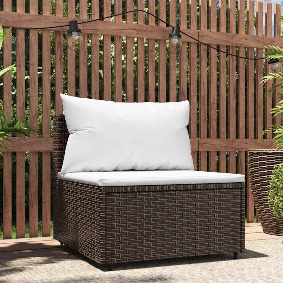 vidaXL Tuinmiddenbank met kussens poly rattan bruin vidaXL Tuinmiddenbank met kussens poly rattan bruin afbeelding 1