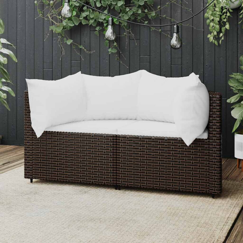 vidaXL Tuinhoekbanken met kussens 2 st poly rattan bruin afbeelding 1