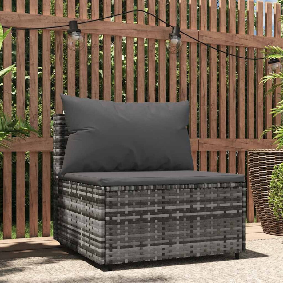 vidaXL Tuinmiddenbank met kussens poly rattan grijs vidaXL Tuinmiddenbank met kussens poly rattan grijs afbeelding 1