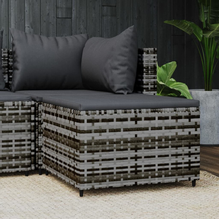 vidaXL Voetensteun met kussen poly rattan grijs vidaXL Voetensteun met kussen poly rattan grijs afbeelding 1