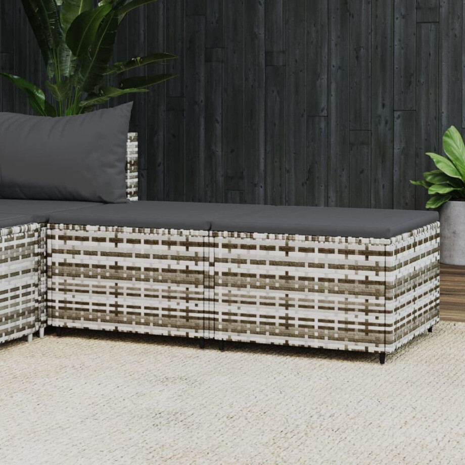 vidaXL Voetensteunen 2 st met kussens poly rattan grijs vidaXL Voetensteunen 2 st met kussens poly rattan grijs afbeelding 1