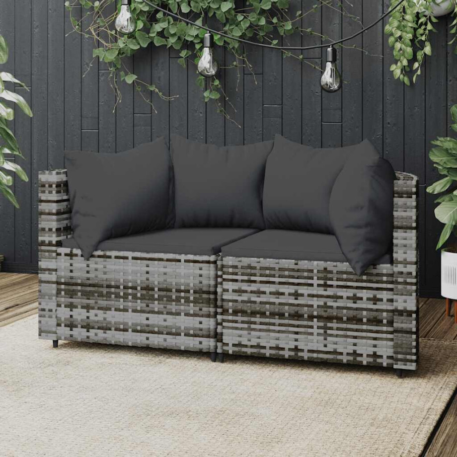 vidaXL Tuinhoekbanken met kussens 2 st poly rattan grijs vidaXL Tuinhoekbanken met kussens 2 st poly rattan grijs afbeelding 1