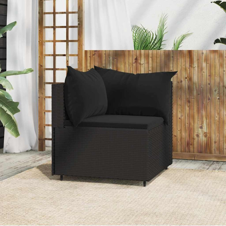 vidaXL Tuinhoekbank met kussens poly rattan zwart afbeelding 1