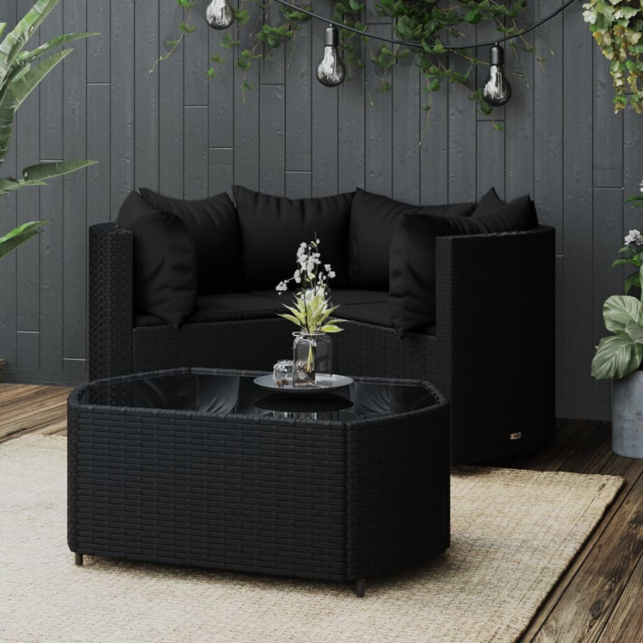 vidaXL 4-delige Loungeset met kussens poly rattan zwart afbeelding 1