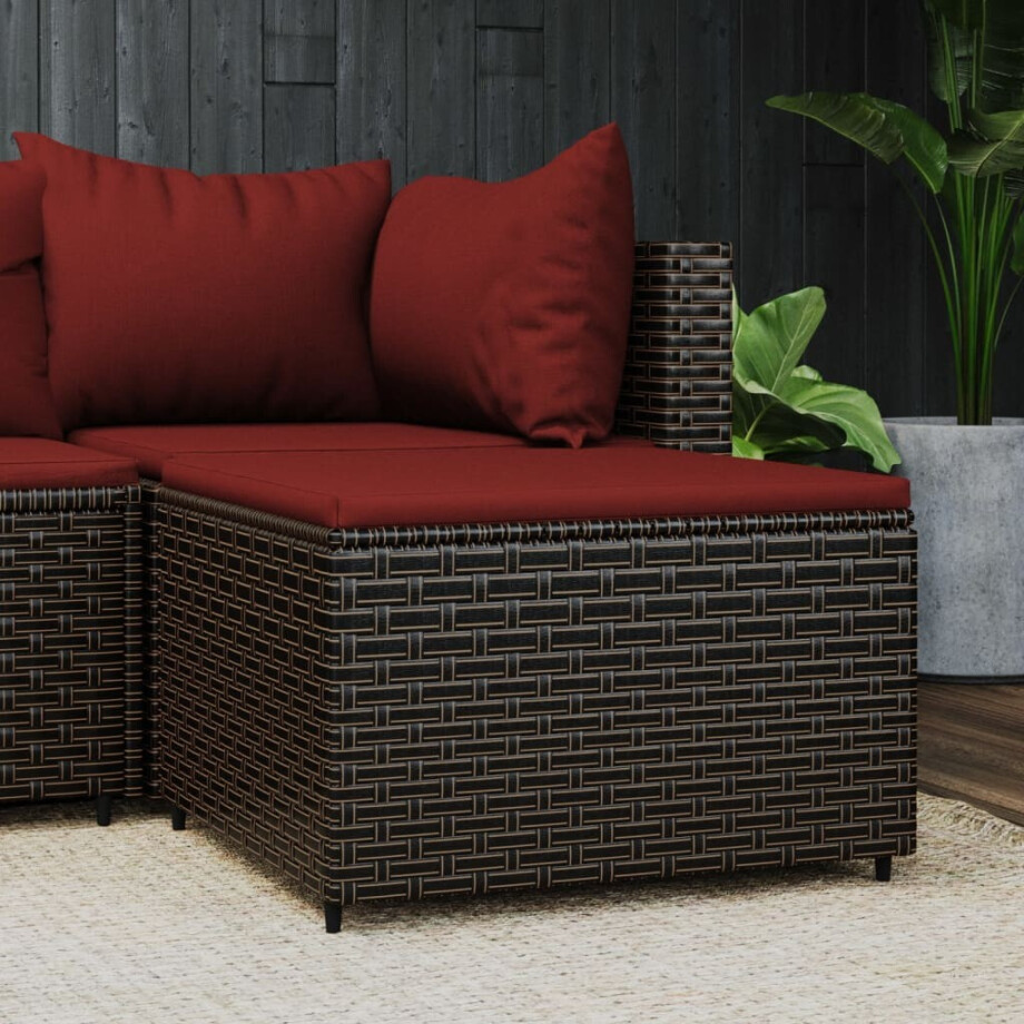 vidaXL Voetensteun met kussen poly rattan bruin afbeelding 1
