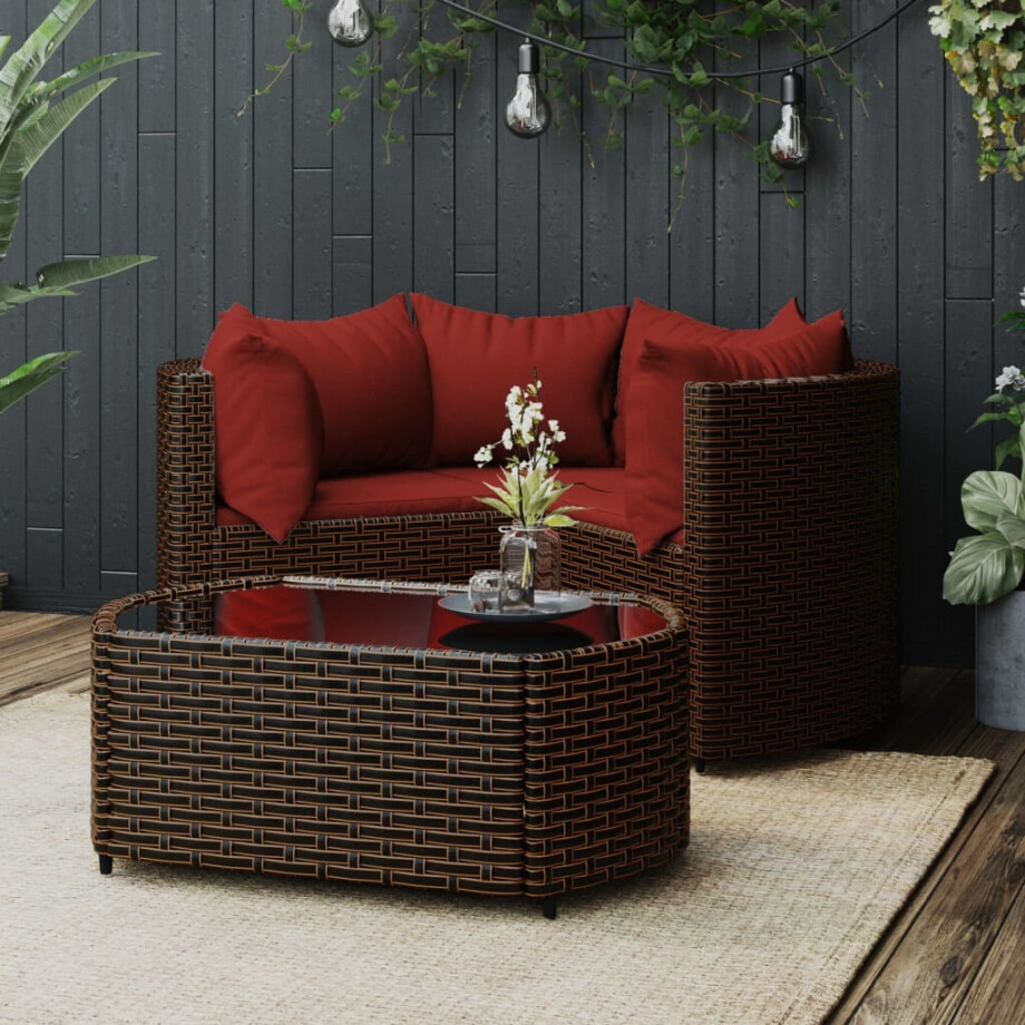vidaXL 4-delige Loungeset met kussens poly rattan bruin afbeelding 1