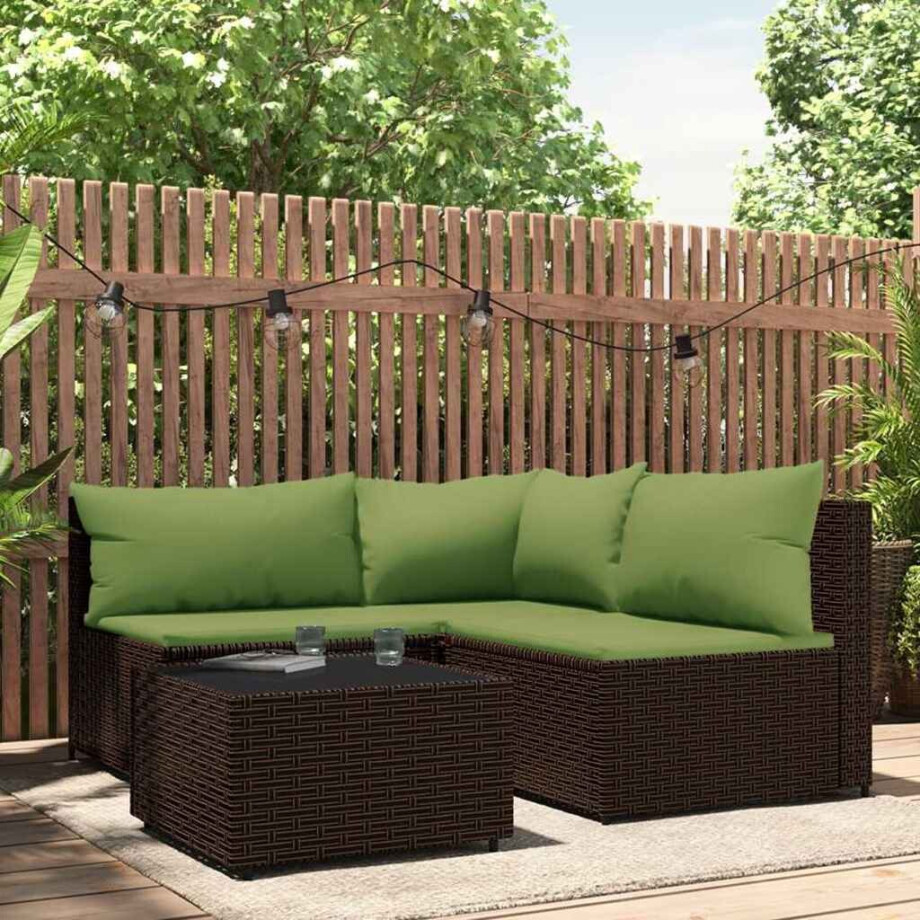 vidaXL 4-delige Loungeset met kussens poly rattan bruin afbeelding 1
