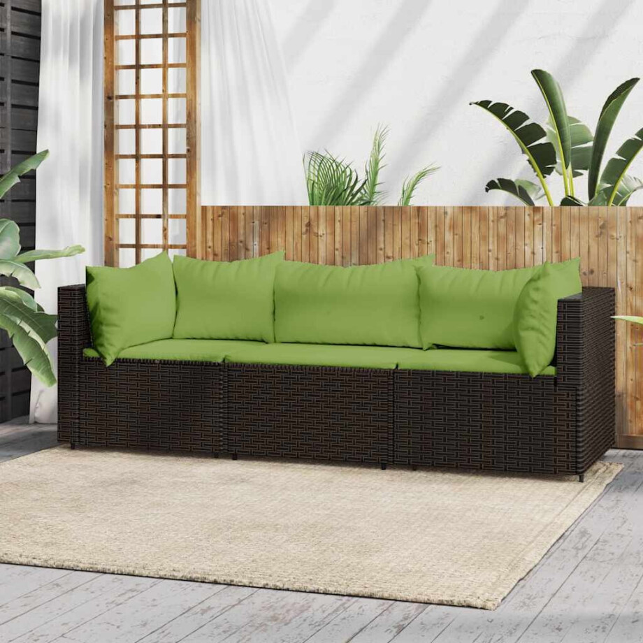 vidaXL 3-delige Loungeset met kussens poly rattan bruin vidaXL 3-delige Loungeset met kussens poly rattan bruin afbeelding 1