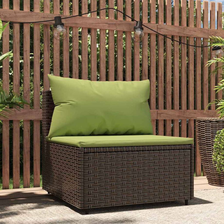 vidaXL Tuinmiddenbank met kussens poly rattan bruin vidaXL Tuinmiddenbank met kussens poly rattan bruin afbeelding 1