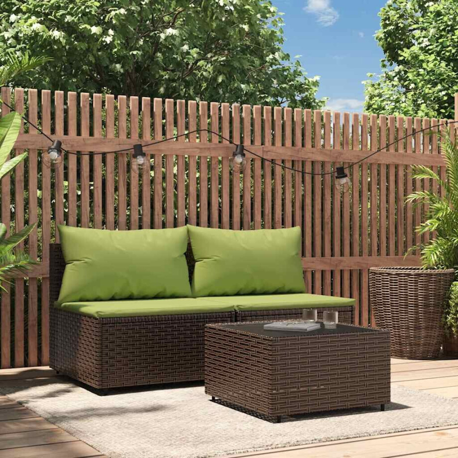 vidaXL 3-delige Loungeset met kussens poly rattan bruin vidaXL 3-delige Loungeset met kussens poly rattan bruin afbeelding 1