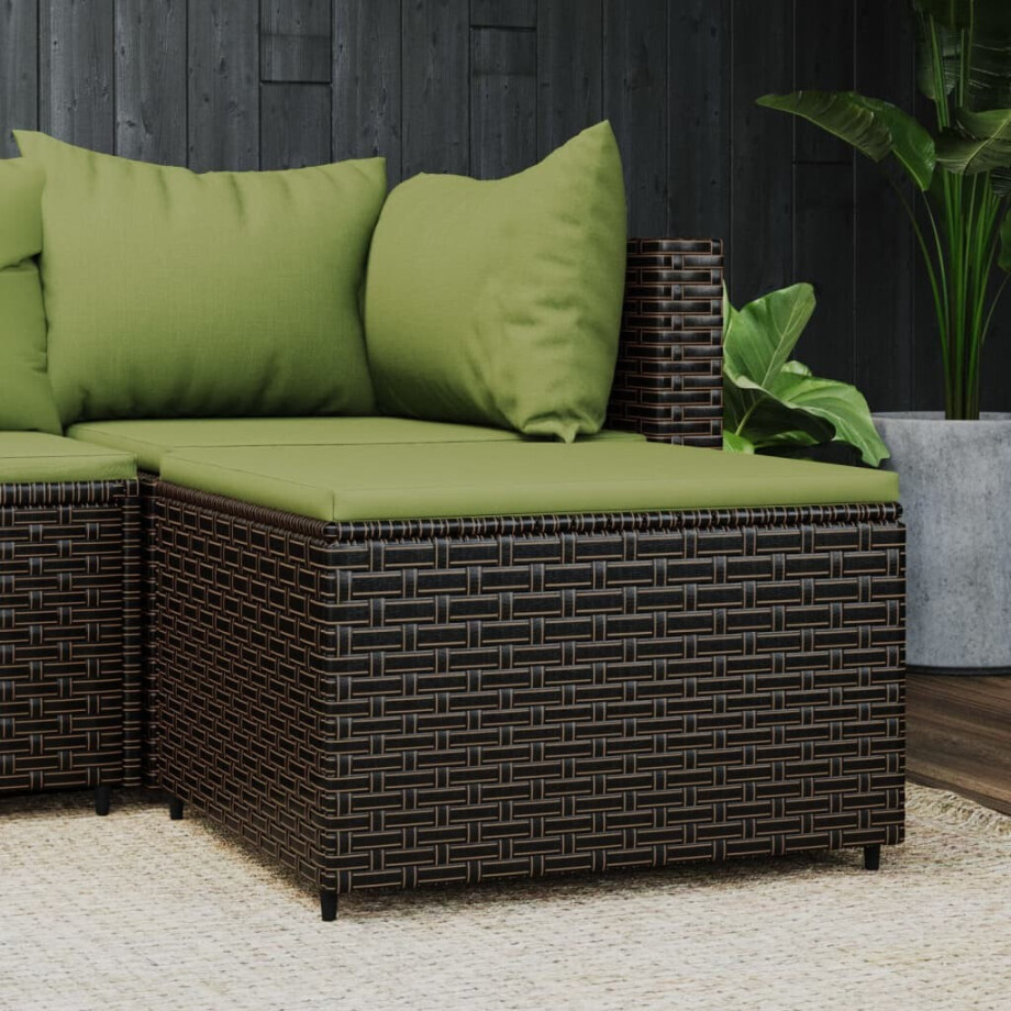 vidaXL Voetensteun met kussen poly rattan bruin afbeelding 1