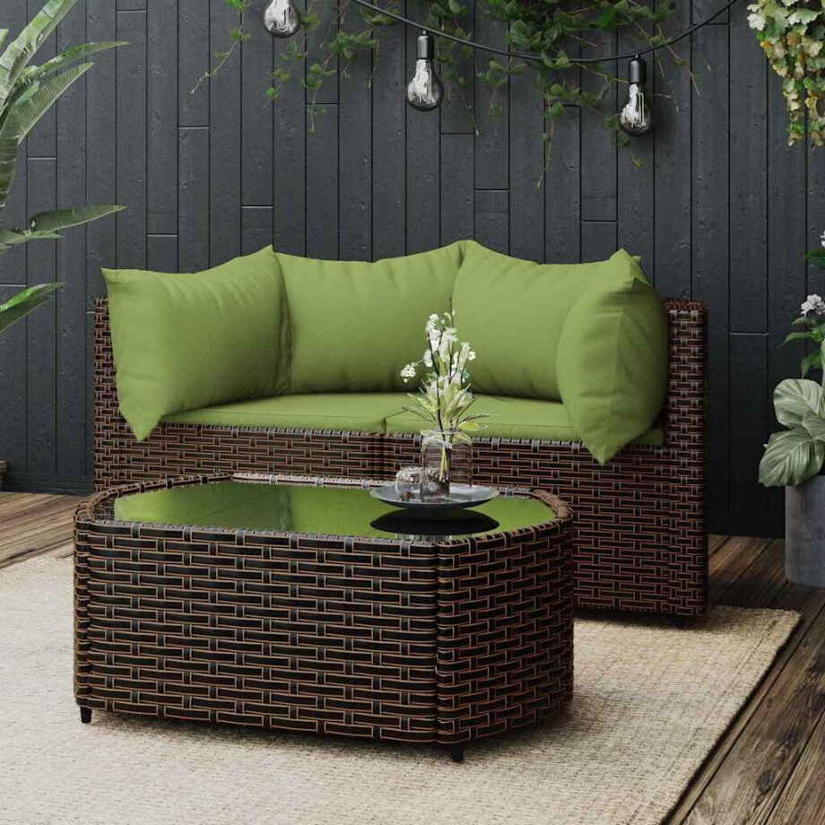 vidaXL 3-delige Loungeset met kussens poly rattan bruin afbeelding 1