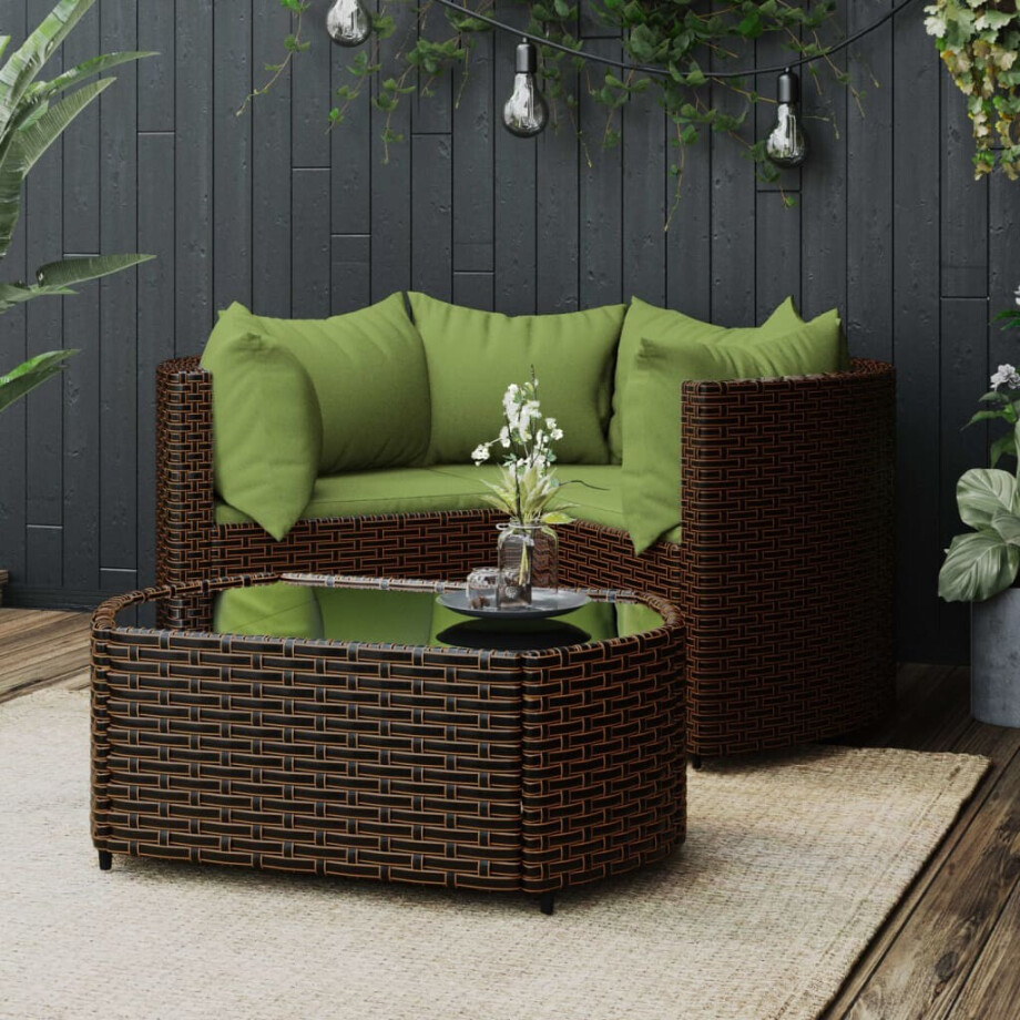 vidaXL 4-delige Loungeset met kussens poly rattan bruin afbeelding 1