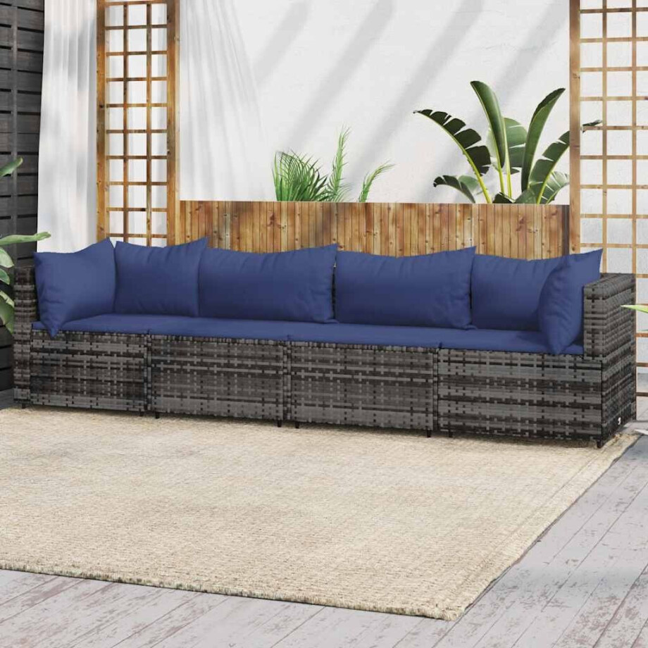 vidaXL 4-delige Loungeset met kussens poly rattan grijs vidaXL 4-delige Loungeset met kussens poly rattan grijs afbeelding 1