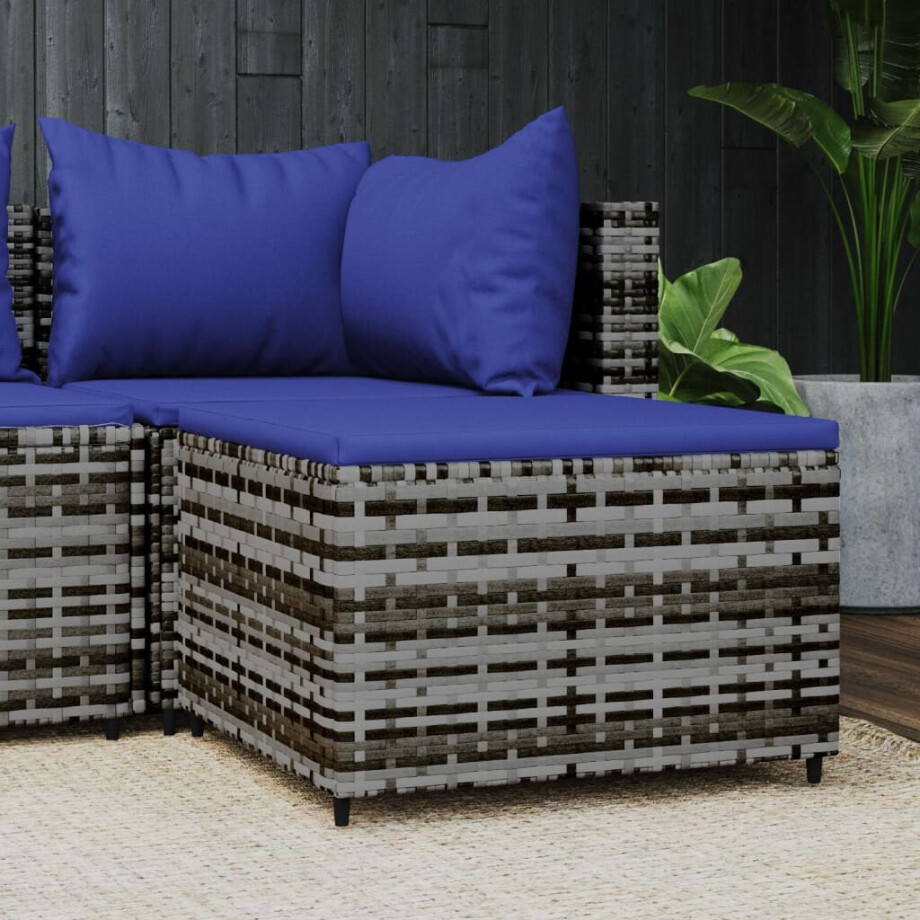 vidaXL Voetensteun met kussen poly rattan grijs afbeelding 1