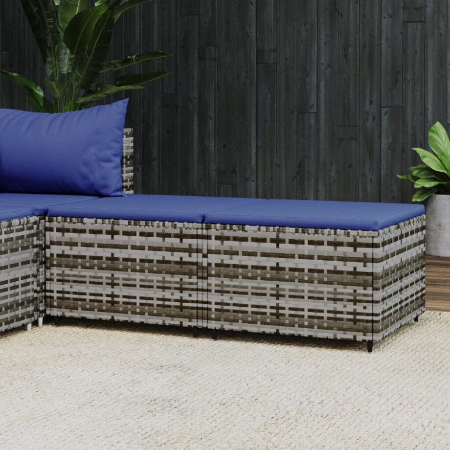 vidaXL Voetensteunen 2 st met kussens poly rattan grijs vidaXL Voetensteunen 2 st met kussens poly rattan grijs afbeelding 1