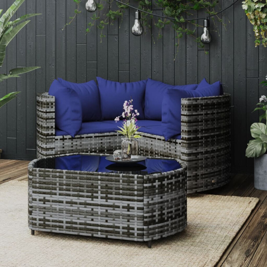 vidaXL 4-delige Loungeset met kussens poly rattan grijs afbeelding 1
