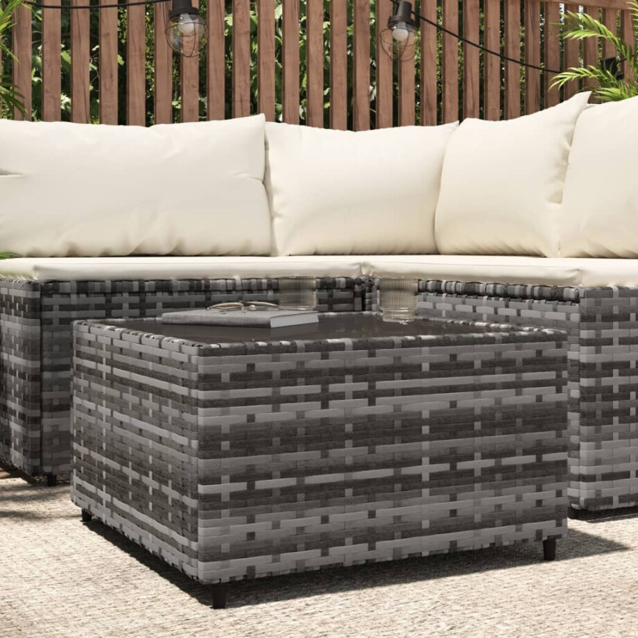 vidaXL Salontafel tuin vierkant 50x50x30 cm poly rattan grijs afbeelding 1
