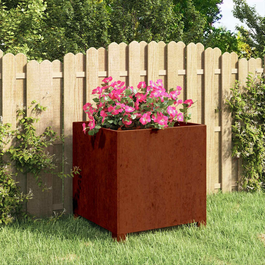 vidaXL Plantenbak met poten roestig 40x40x40 cm cortenstaal afbeelding 1