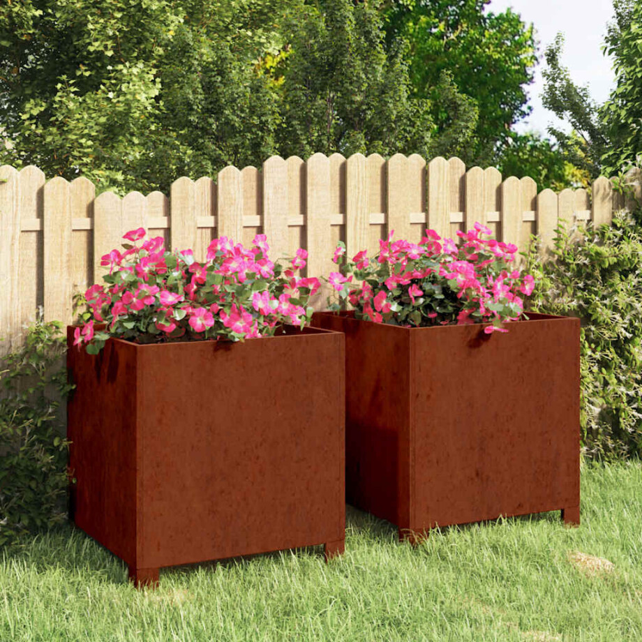 vidaXL Plantenbakken met poten 2 st roestig 40x40x40 cm cortenstaal afbeelding 1