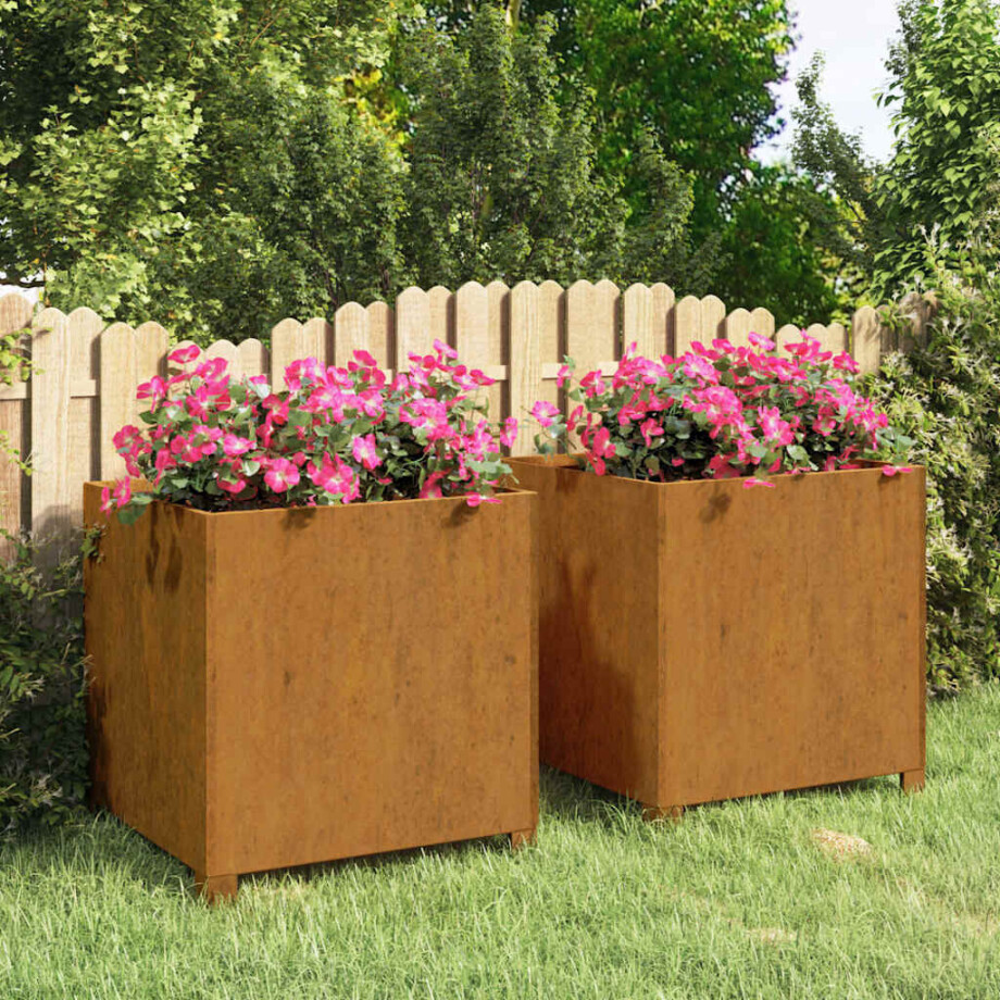 vidaXL Plantenbakken met poten 2 st roestig 50x50x50 cm cortenstaal afbeelding 1