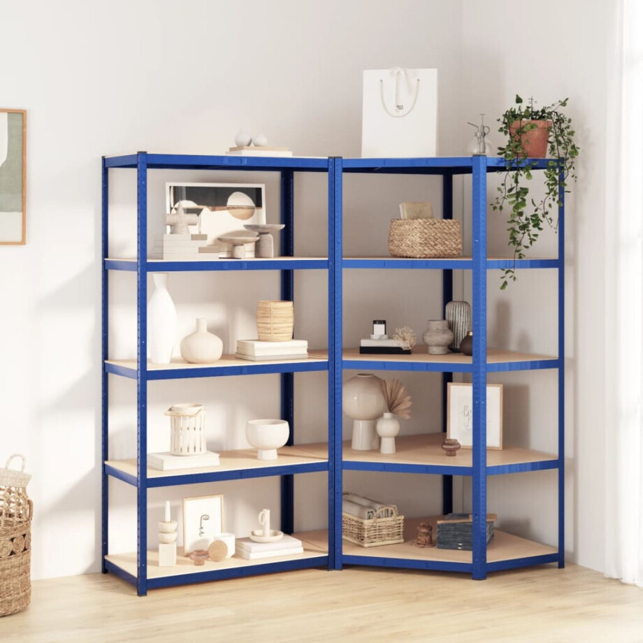 vidaXL Opbergrek 5-laags 2 st staal & bewerkt hout blauw vidaXL Opbergrek 5-laags 2 st staal & bewerkt hout blauw afbeelding 1