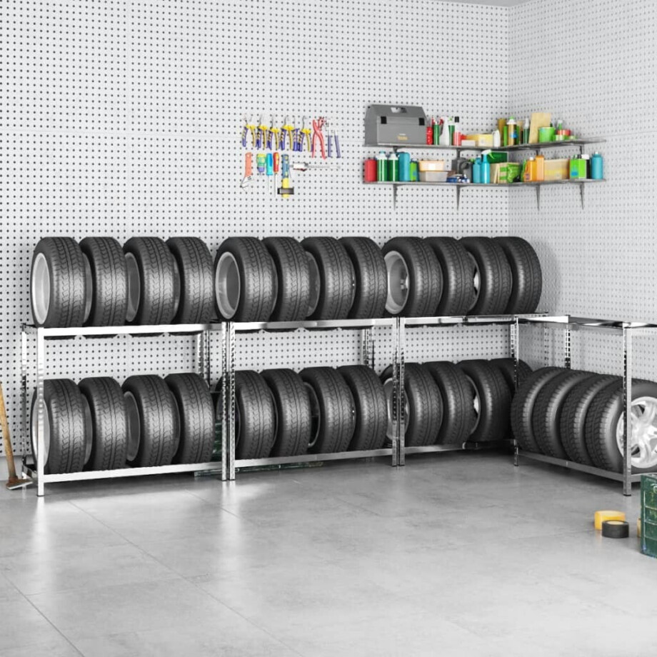 vidaXL Bandenrekken 2-laags 4 st 110x40x110 cm staal zilverkleurig afbeelding 1