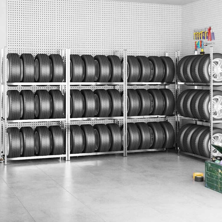vidaXL Bandenrekken 3-laags 4 st 110x40x200 cm staal zilverkleurig vidaXL Bandenrekken 3-laags 4 st 110x40x200 cm staal zilverkleurig afbeelding 1