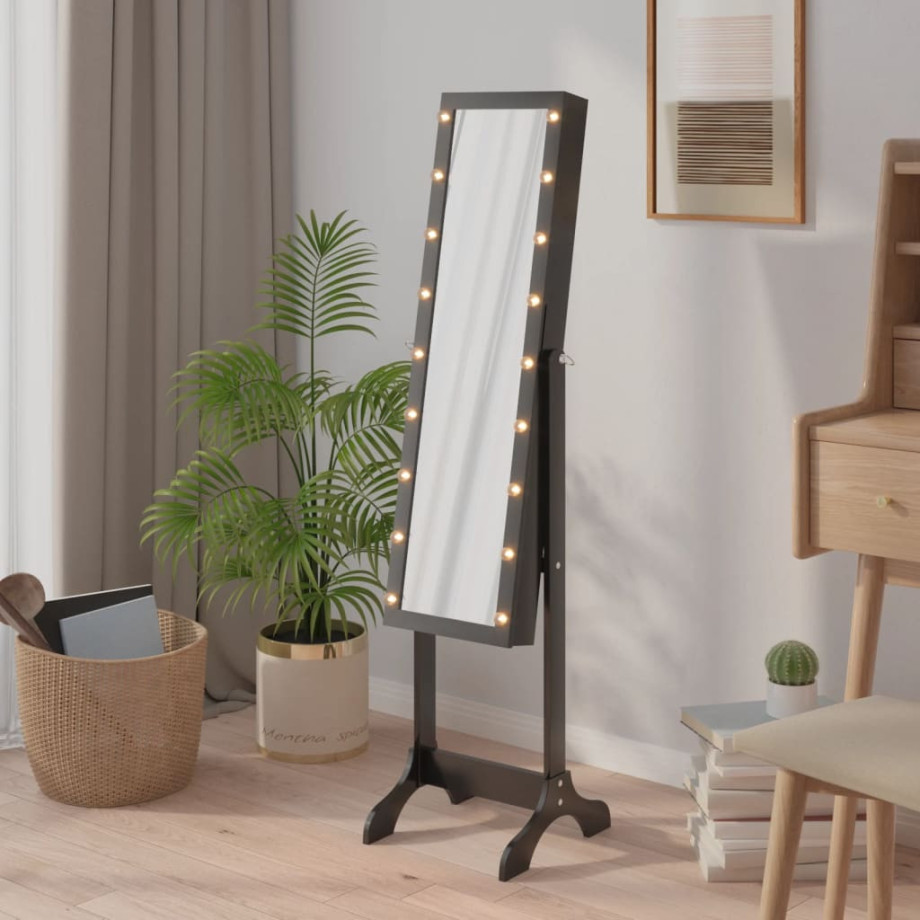 vidaXL Spiegel vrijstaand met LED's 34x37x146 cm zwart afbeelding 1