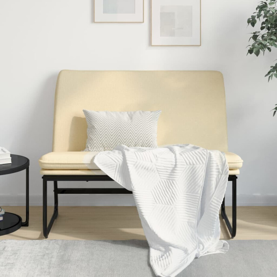vidaXL Bankje 100x75x76 cm stof crèmekleurig afbeelding 1
