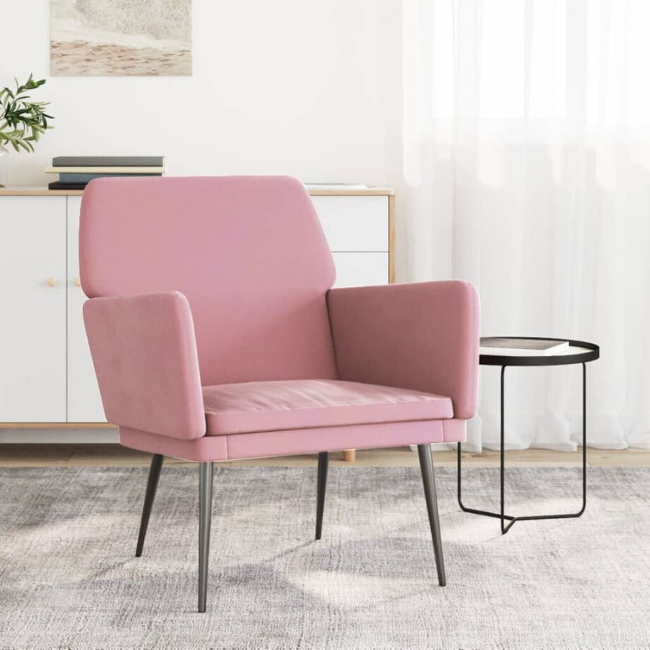 vidaXL Fauteuil 62x79x79 cm fluweel roze vidaXL Fauteuil 62x79x79 cm fluweel roze afbeelding 1