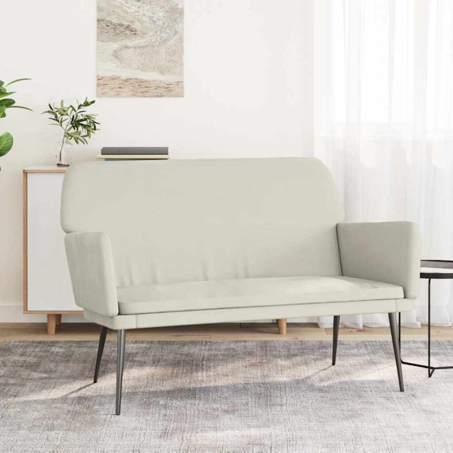 vidaXL Bankje 108x79x79 cm fluweel crèmekleurig vidaXL Bankje 108x79x79 cm fluweel crèmekleurig afbeelding 1