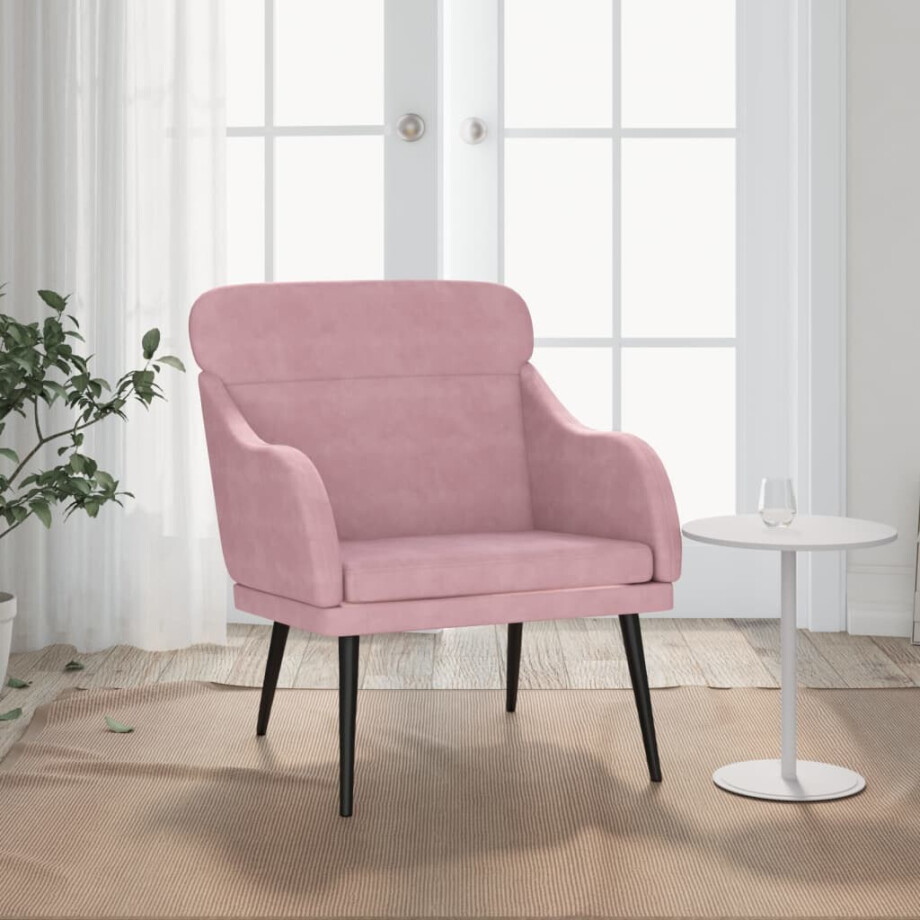 vidaXL Fauteuil 63x76x80 cm fluweel roze afbeelding 1