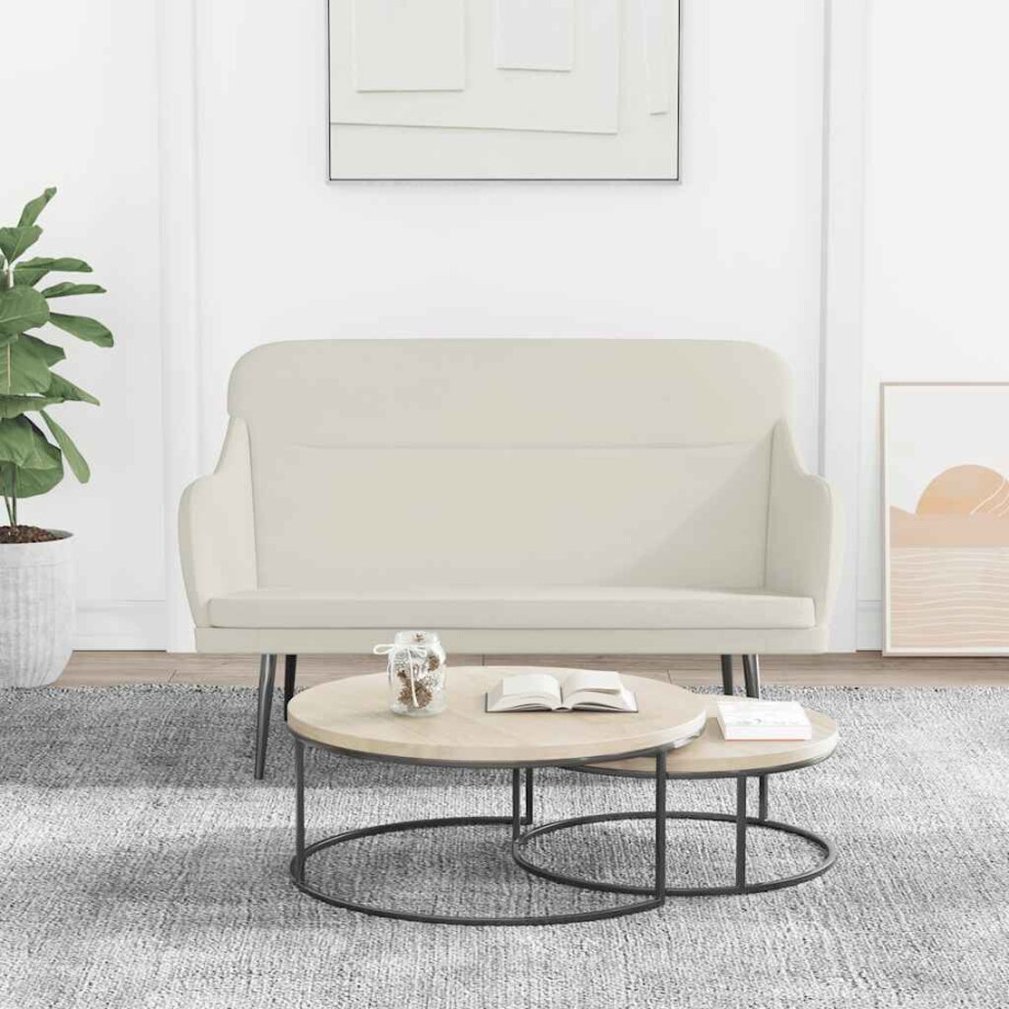 vidaXL Bankje 110x76x80 cm fluweel crèmekleurig afbeelding 1