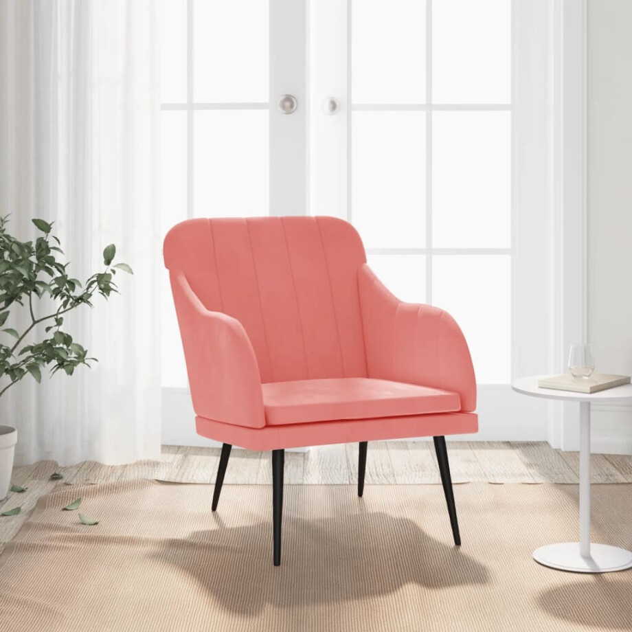 vidaXL Fauteuil 63x76x80 cm fluweel roze afbeelding 1
