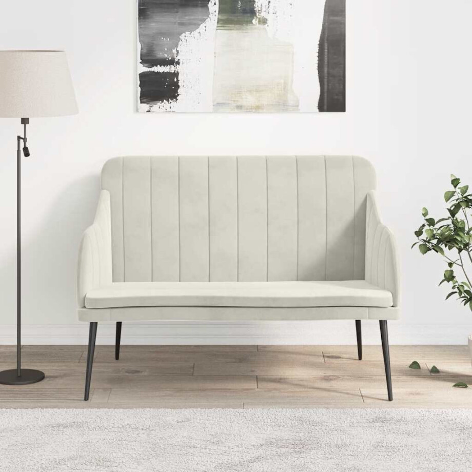 vidaXL Bankje 110x76x80 cm fluweel crèmekleurig afbeelding 1
