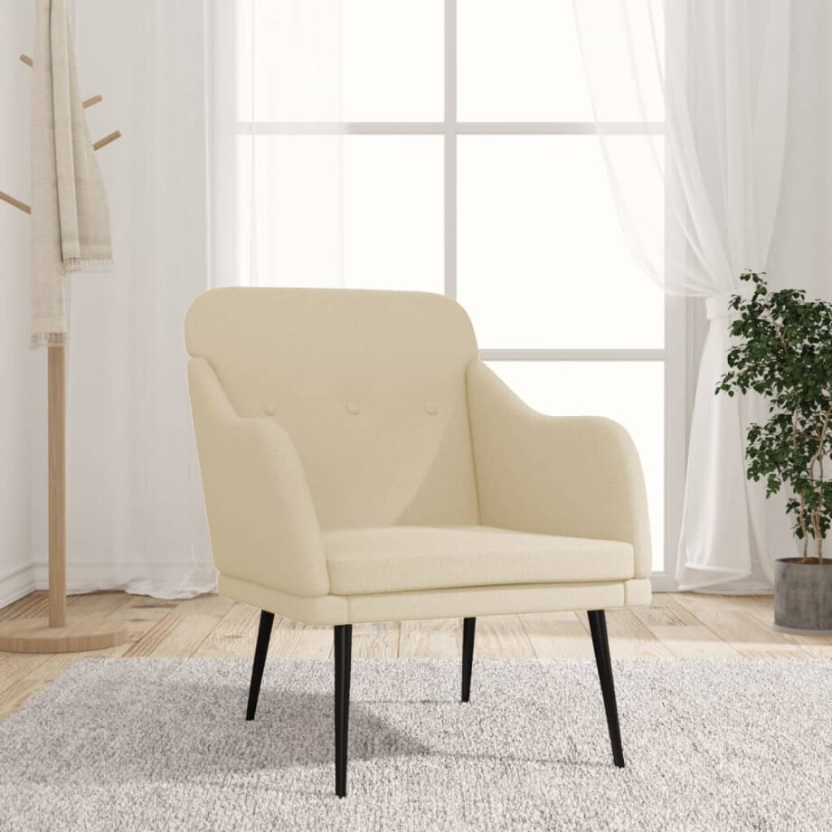 vidaXL Fauteuil 63x76x80 cm stof crèmekleurig afbeelding 1